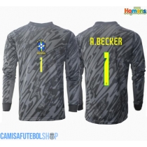 Camisa de time de futebol Brasil Alisson Becker #1 Goleiro Replicas 2º Equipamento Copa America 2024 Manga Comprida